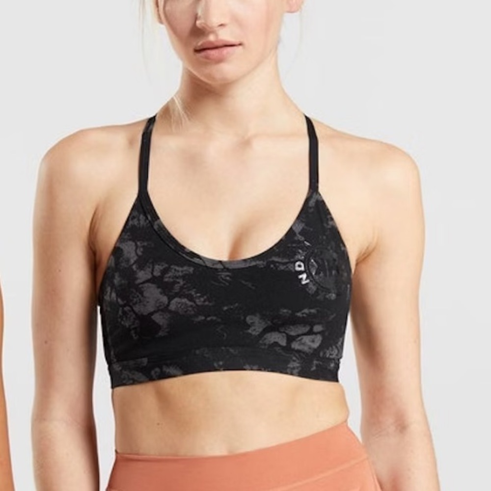 Gymshark KK Fit Sports Bra in black camo print